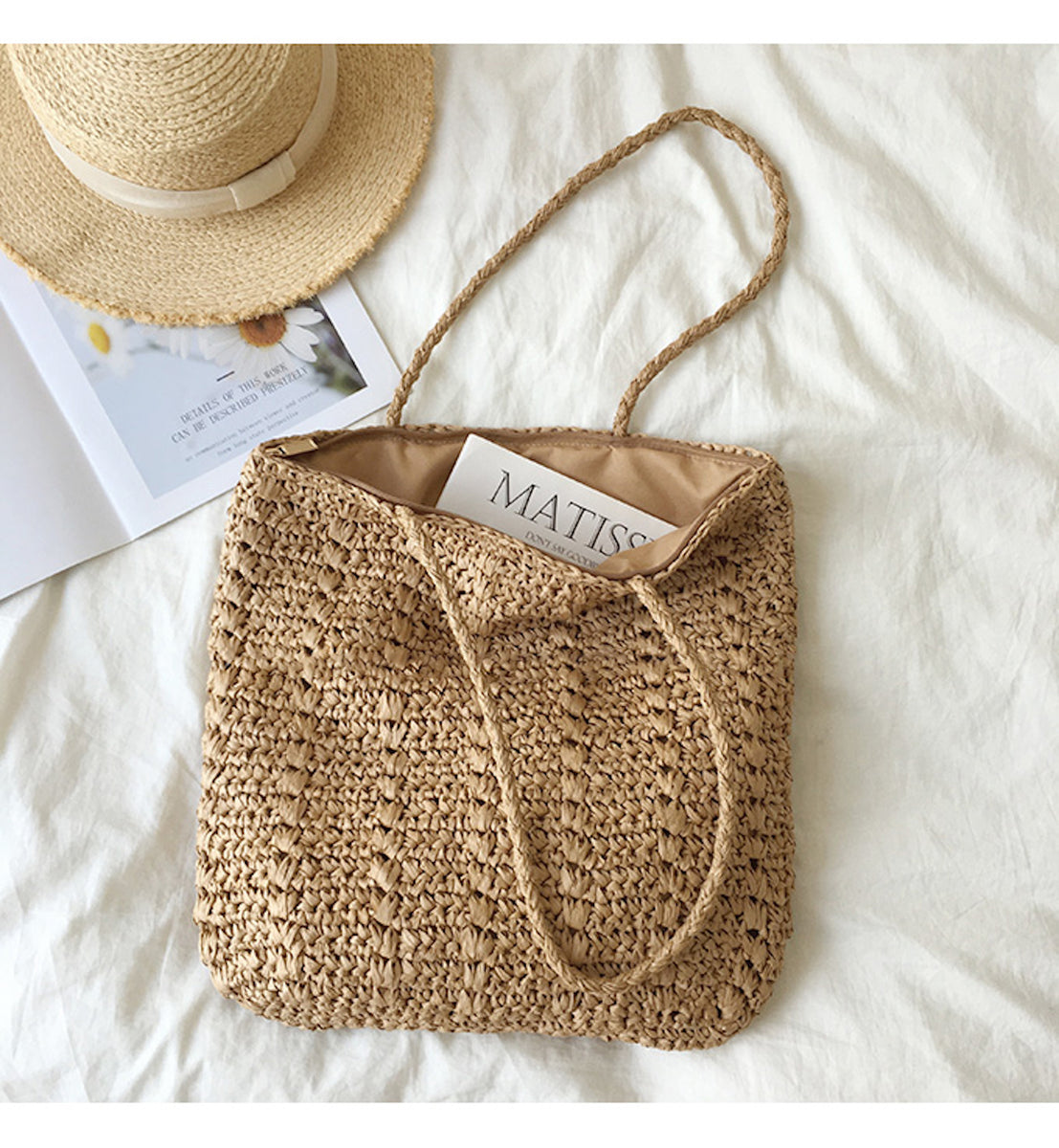 Elena Handbags Lightweight Straw Woven Square Tote Bag Elena Handbags Lightweight Straw Woven Square Tote Bag