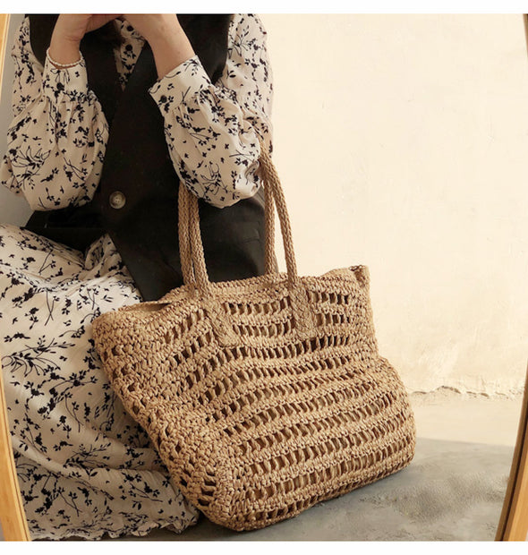 Elena Handbags Large Fashion Straw Woven Tote Bag