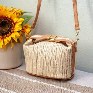 Elevate Your Summer Look with Elena Handbags' Straw Woven Purse with Leather Accent