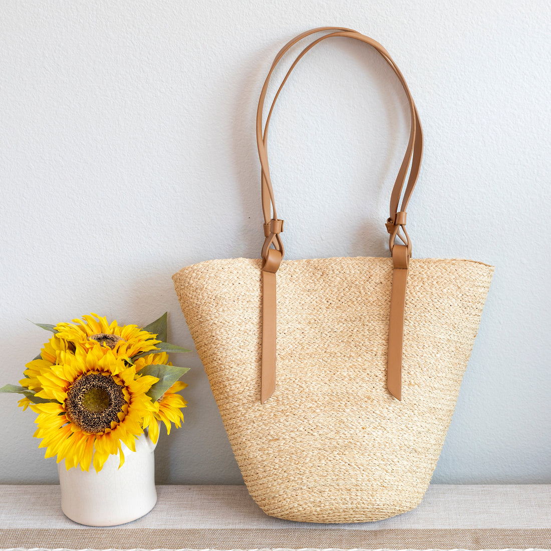 Elena Handbags Large Straw Basket Summer Tote Bag
