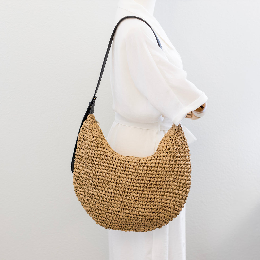 Elena Handbags Large Straw Hobo Crossbody Bag