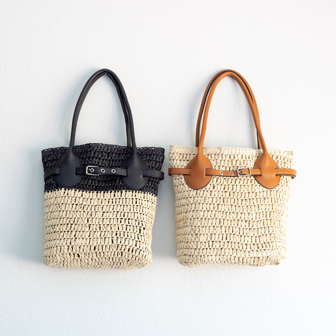 Straw Top Handle Shoulder Bag with Leather Accent – The Perfect Blend of Elegance & Summer Chic