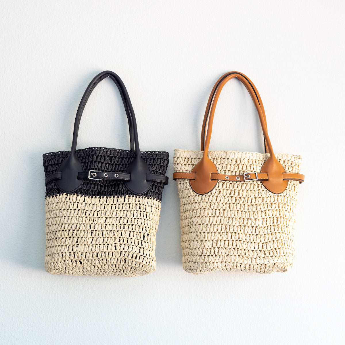 Straw Top Handle Shoulder Bag with Leather Accent – The Perfect Blend of Elegance & Summer Chic