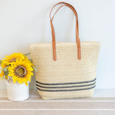 Striped Large Straw Woven Tote Bag – The Perfect Summer Beach & Travel Handbag