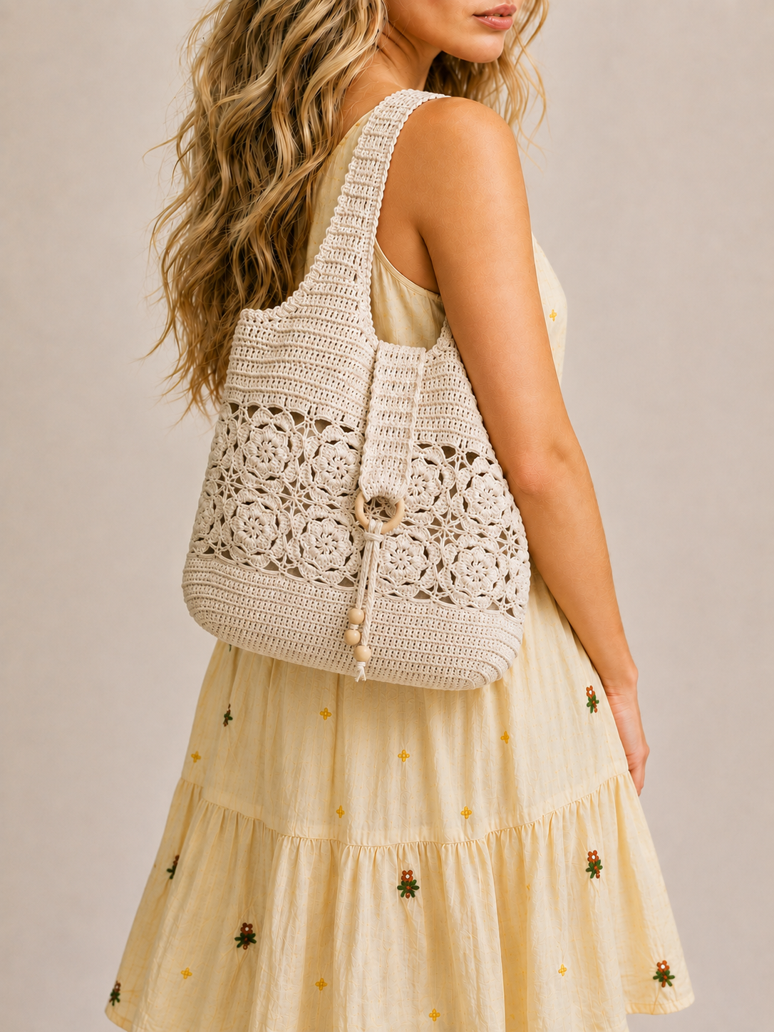 Floral Cotton Knitted Shoulder Bag