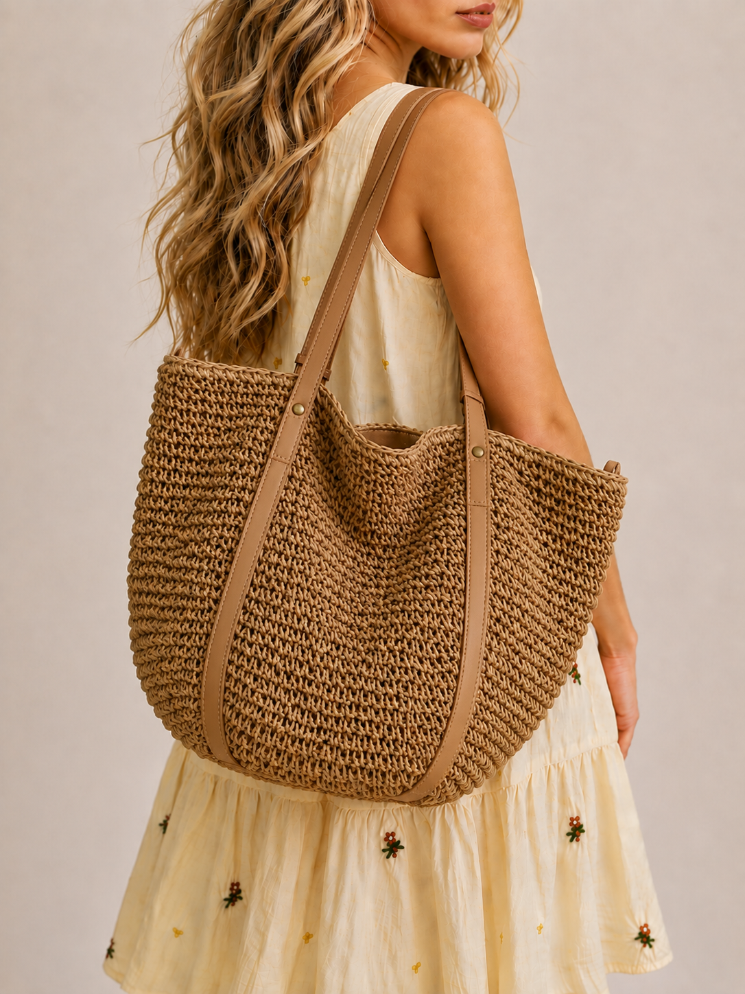 Large Straw Woven Tote Bag