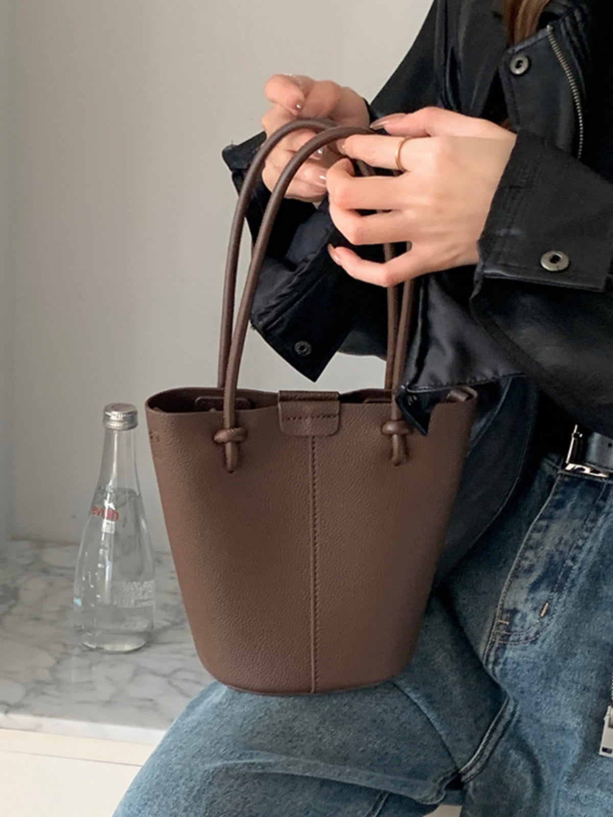 Chic Leather Bucket Bag
