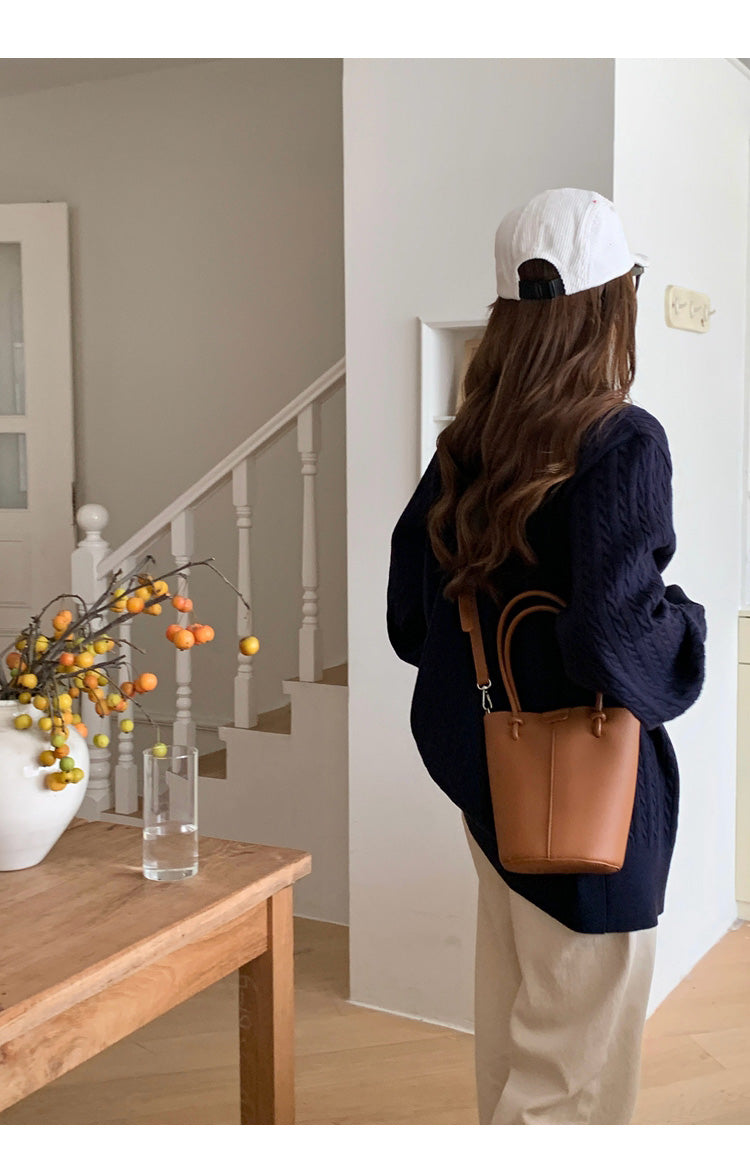 Chic Leather Bucket Bag