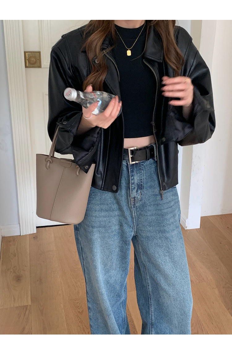 Chic Leather Bucket Bag