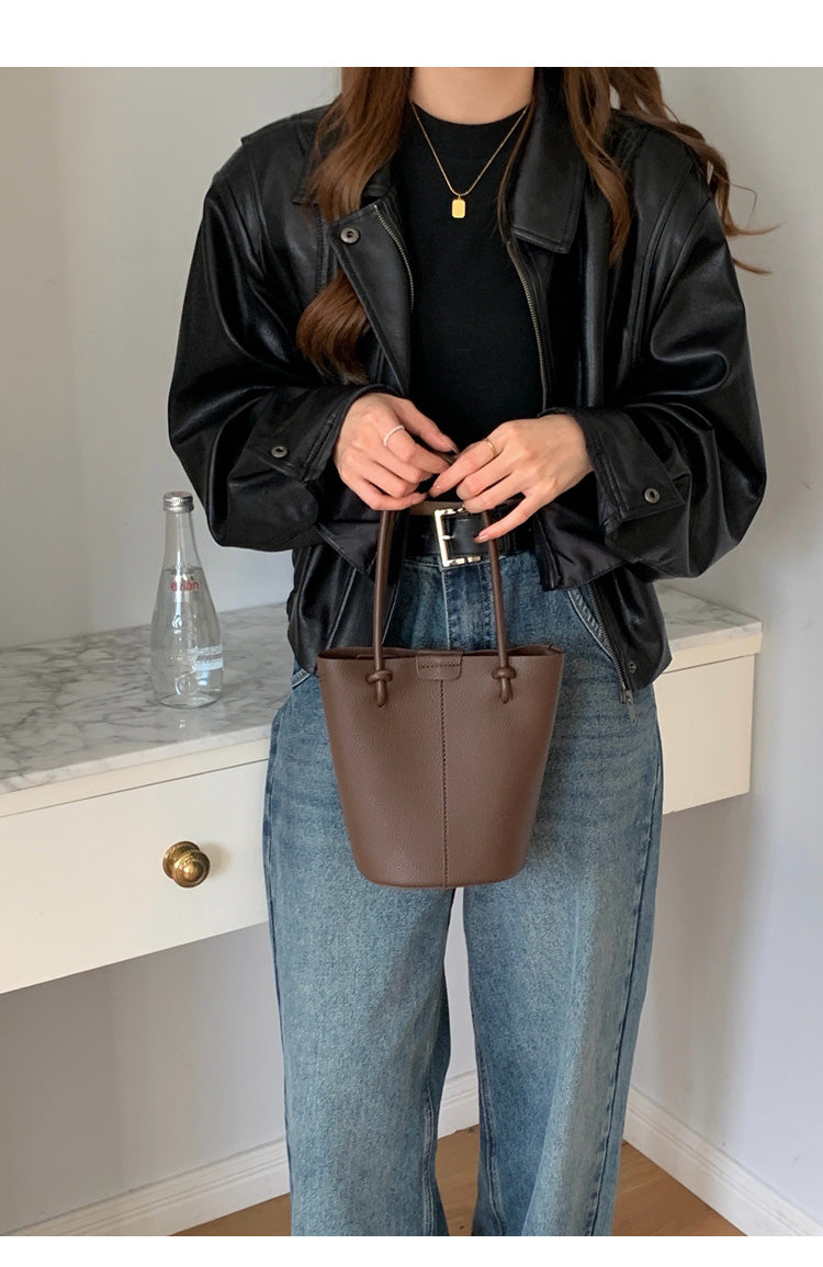 Chic Leather Bucket Bag