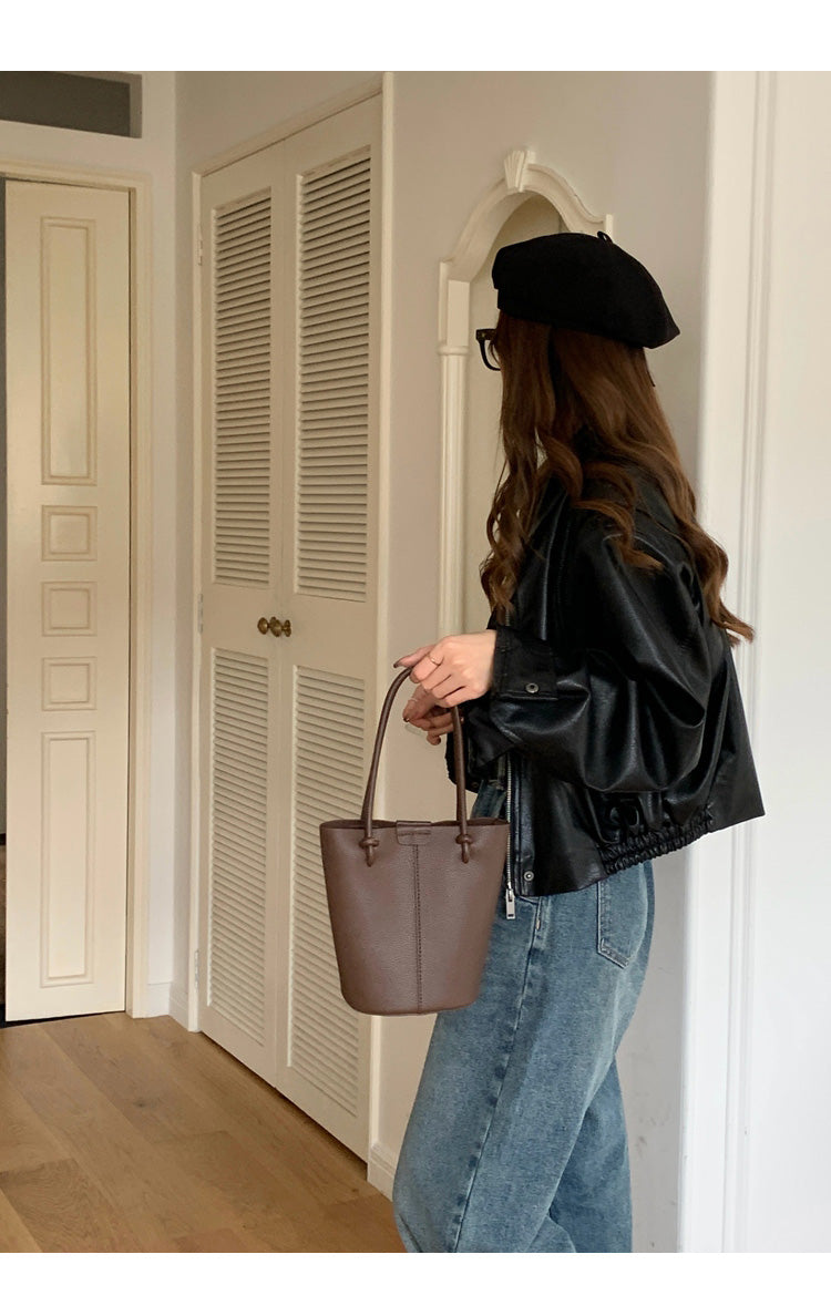 Chic Leather Bucket Bag