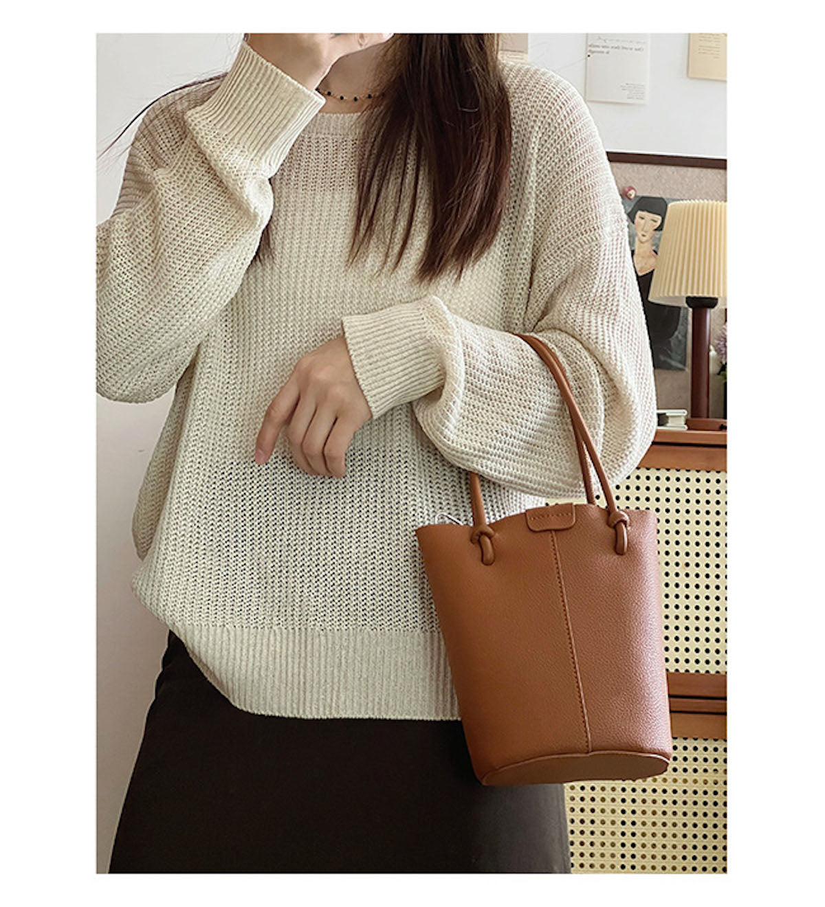 Chic Leather Bucket Bag