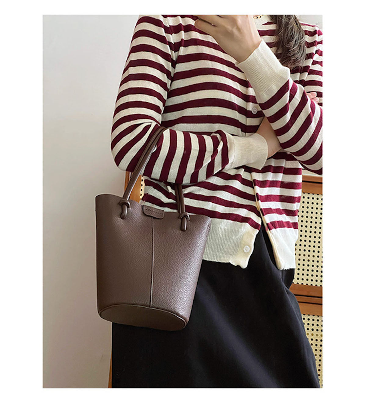 Chic Leather Bucket Bag