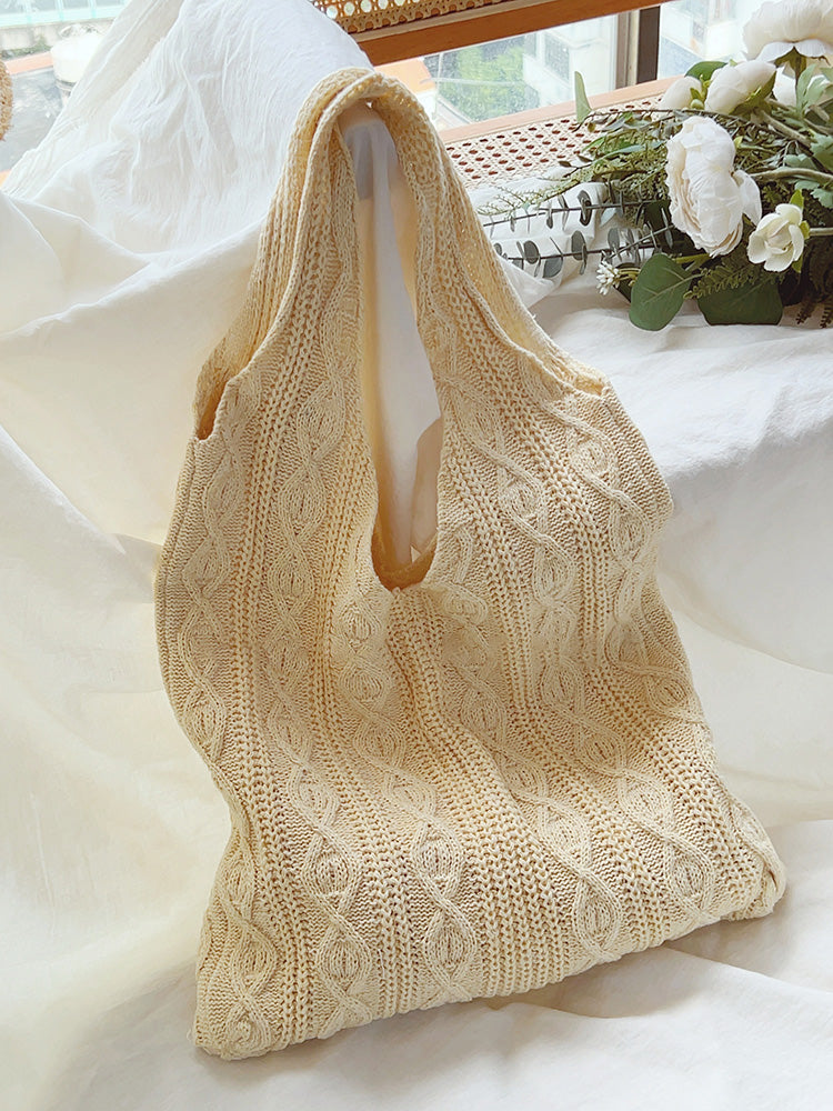 Retro Artsy Twist Cotton Knitted Shoulder Bag