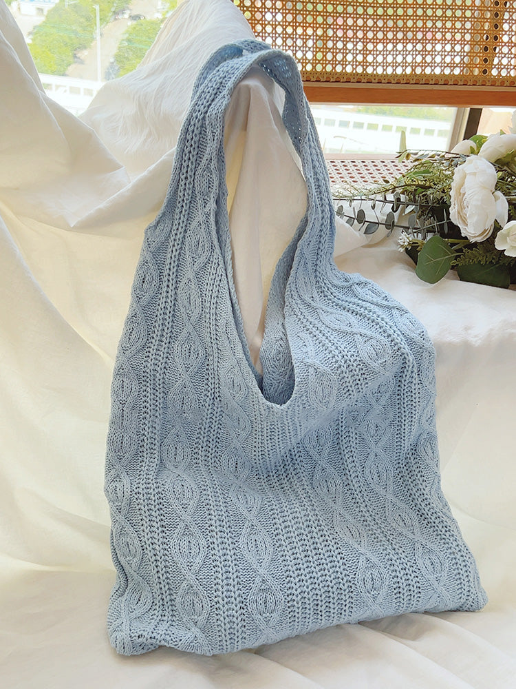 Retro Artsy Twist Cotton Knitted Shoulder Bag