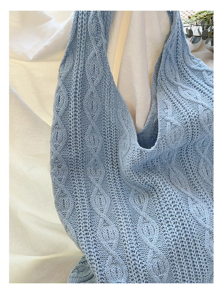 Retro Artsy Twist Cotton Knitted Shoulder Bag