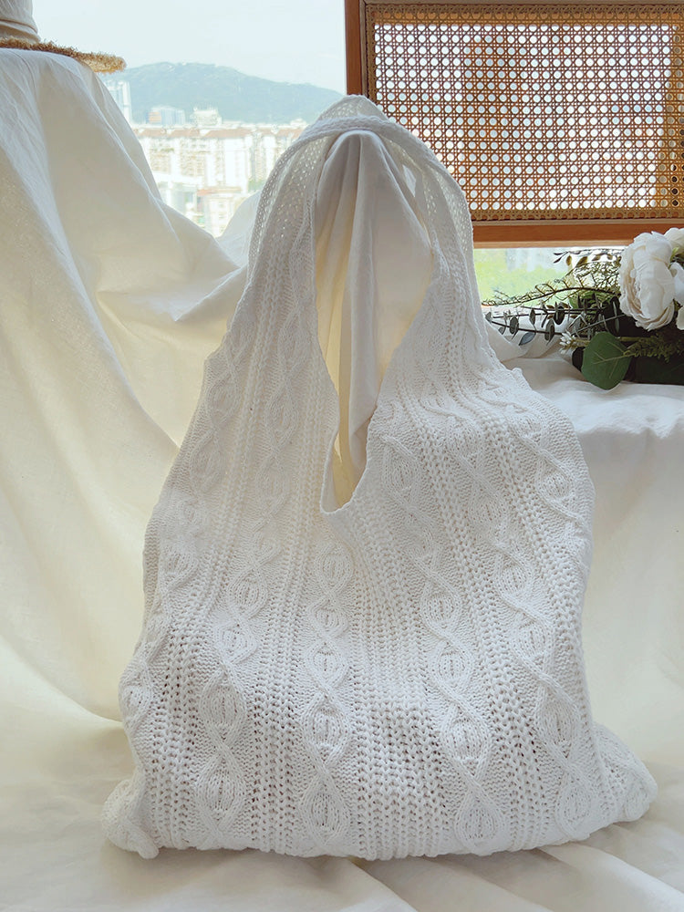 Retro Artsy Twist Cotton Knitted Shoulder Bag