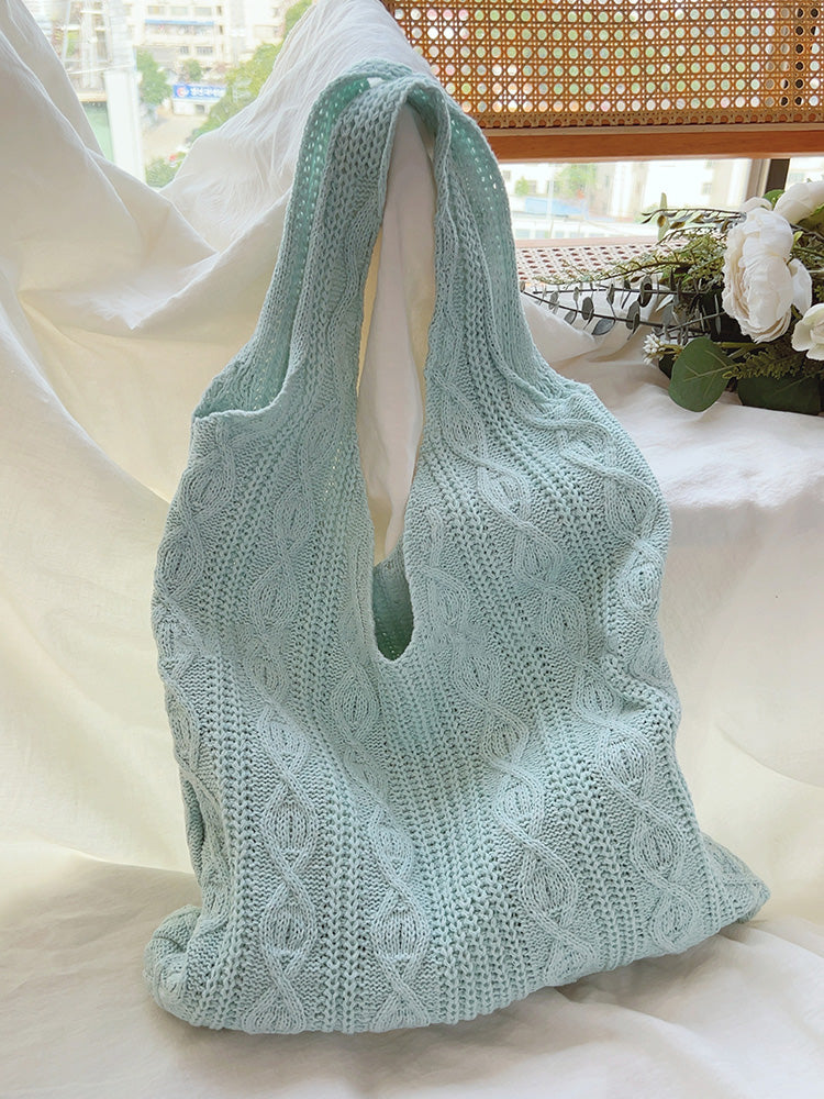 Retro Artsy Twist Cotton Knitted Shoulder Bag