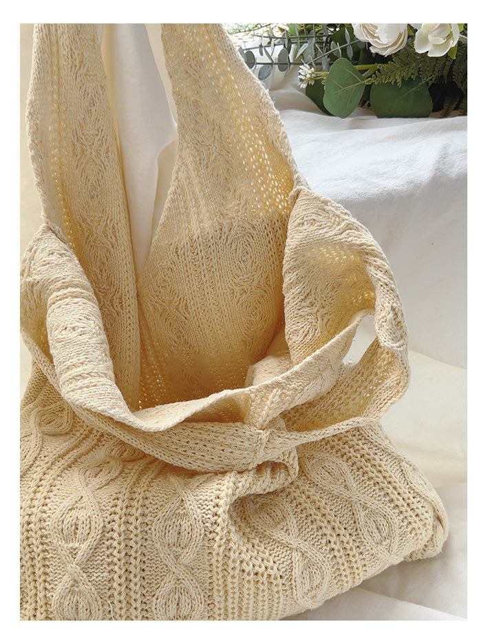 Retro Artsy Twist Cotton Knitted Shoulder Bag
