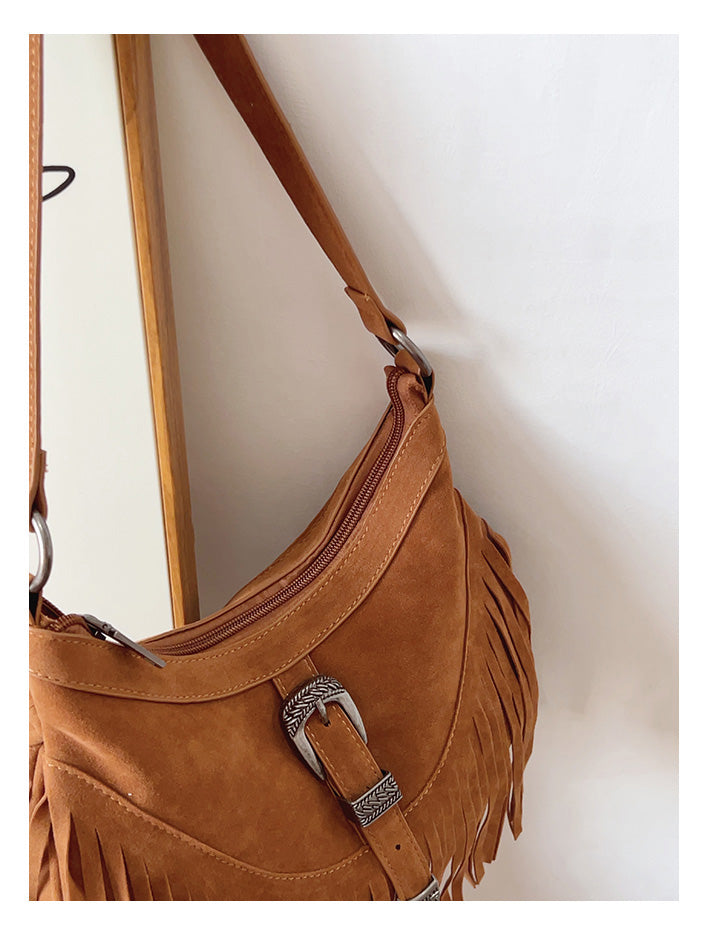 Soft Suede Shoulder Bag with Tassel