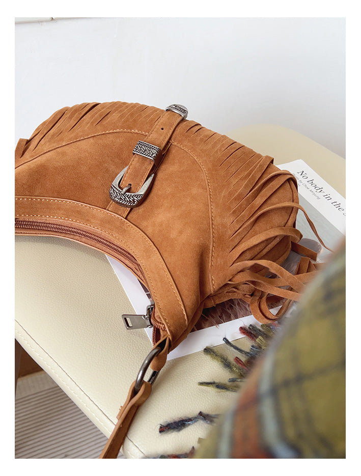 Soft Suede Shoulder Bag with Tassel