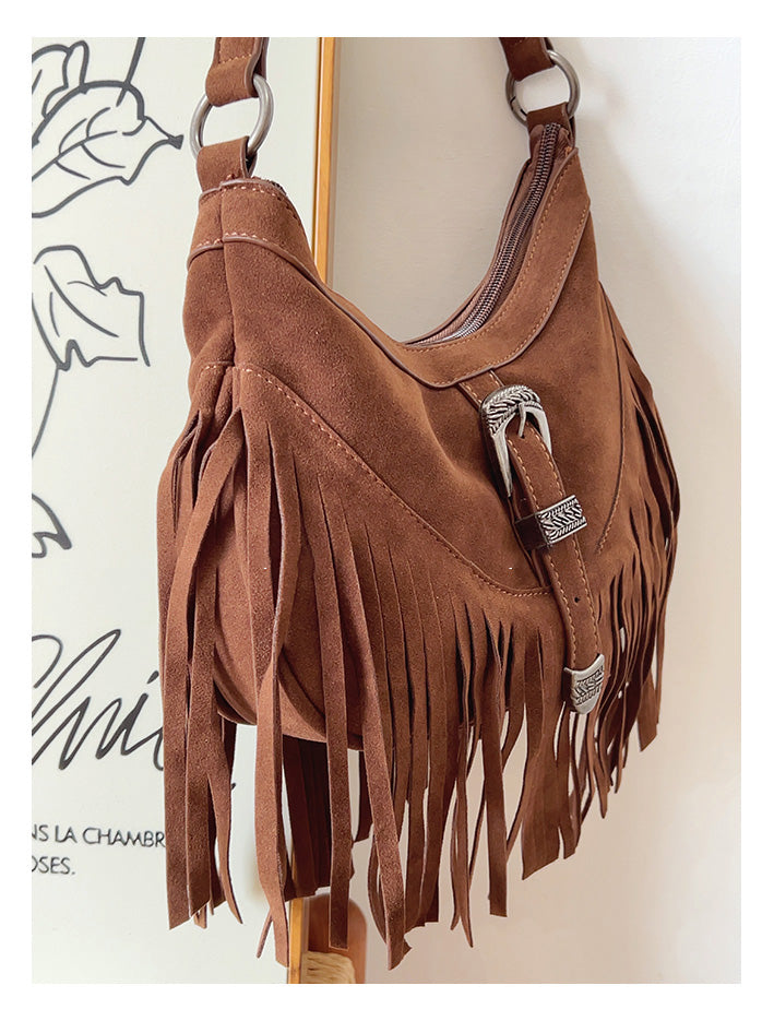 Soft Suede Shoulder Bag with Tassel