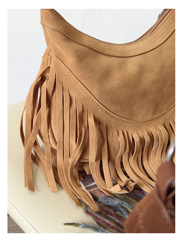 Elena Handbags Soft Suede Shoulder Bag with Tassel