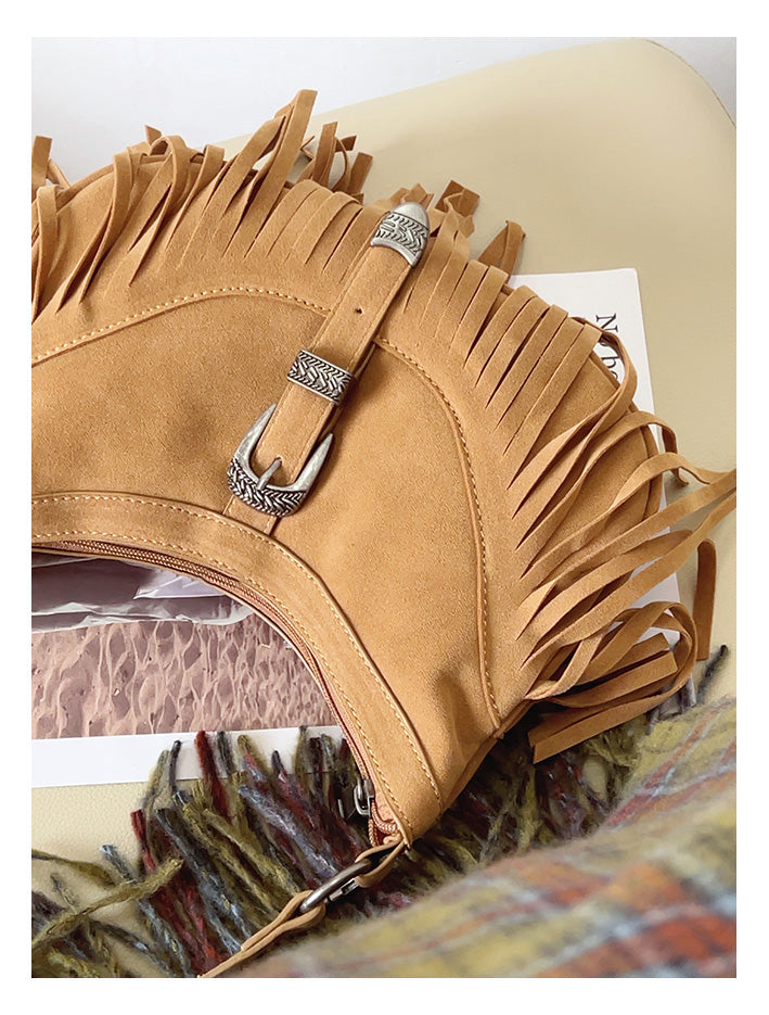 Soft Suede Shoulder Bag with Tassel