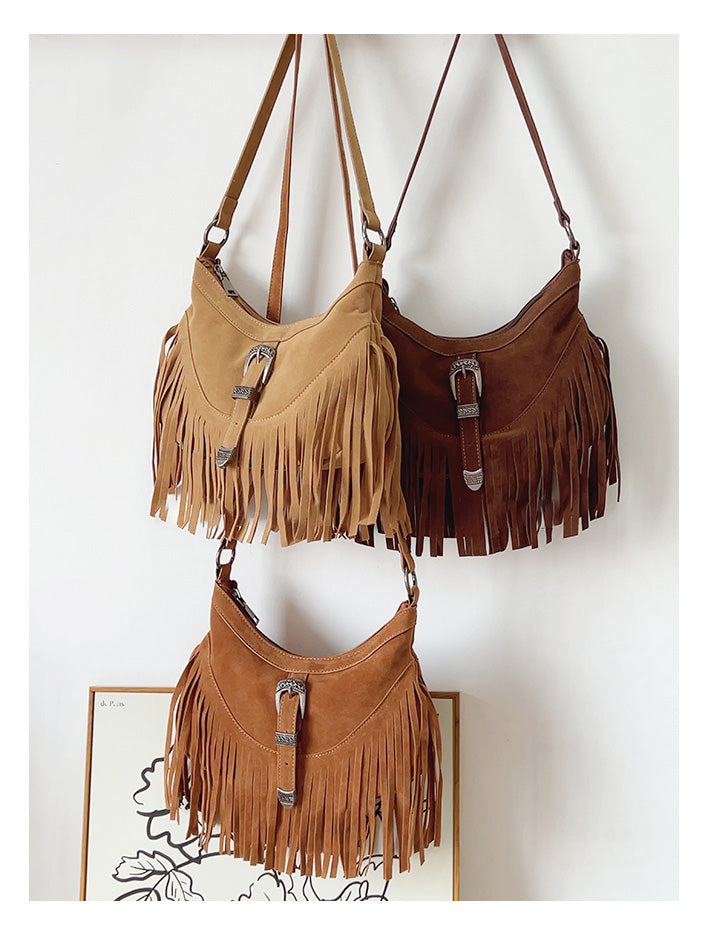Soft Suede Shoulder Bag with Tassel