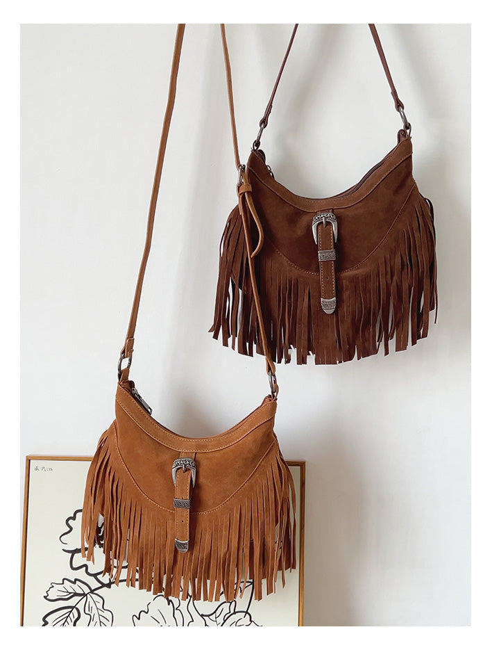 Soft Suede Shoulder Bag with Tassel