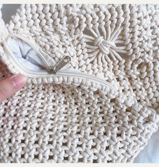Retro Cotton Macrame Crossbody Bag with Tassels
