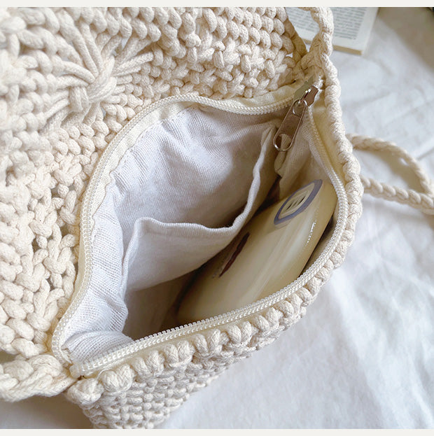 Retro Cotton Macrame Crossbody Bag with Tassels