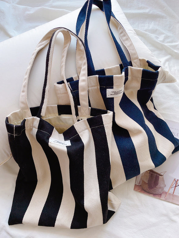 Elena Handbags Striped Cotton Canvas Shoulder Bag