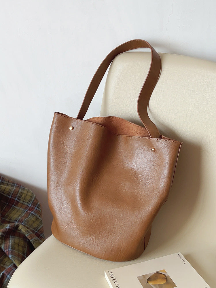 Chic Leather Bucket Bag