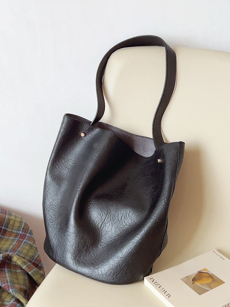 Chic Leather Bucket Bag