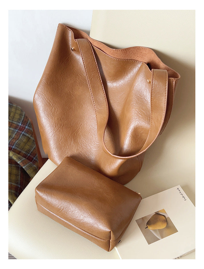 Chic Leather Bucket Bag