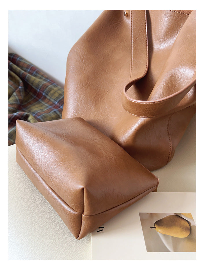 Chic Leather Bucket Bag