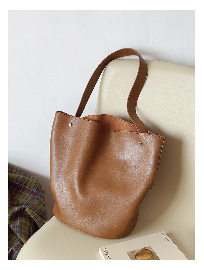 Chic Leather Bucket Bag