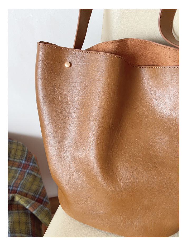 Chic Leather Bucket Bag