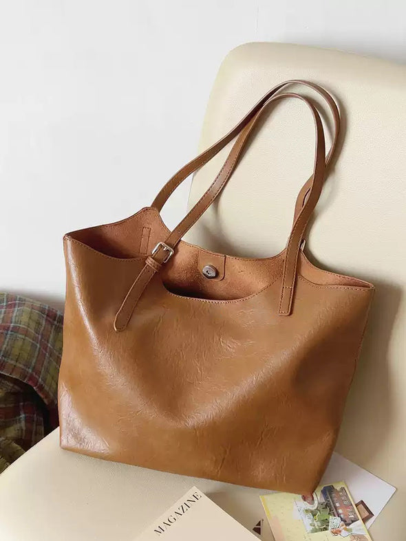 Elena Handbags Simple Leather Tote Bag