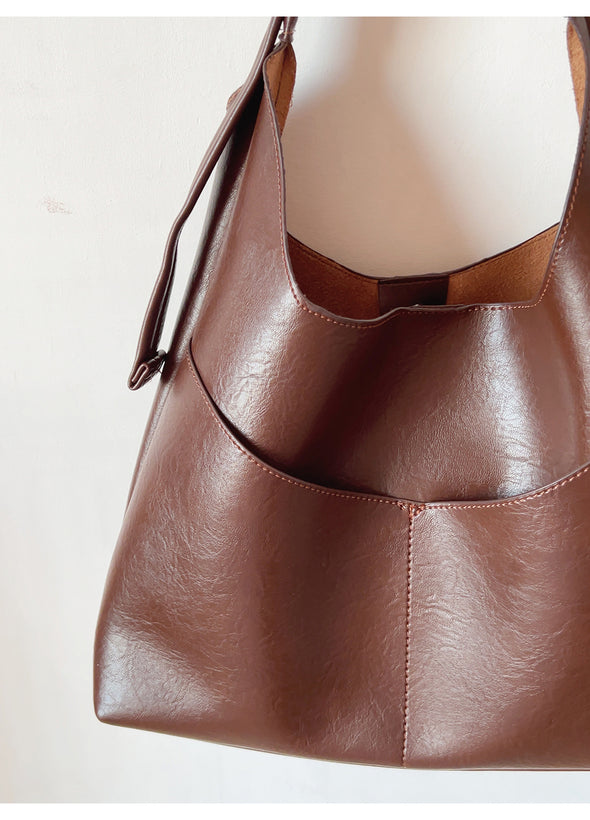 Elena Handbags Simple Soft Leather Everyday Medium Hobo Bag