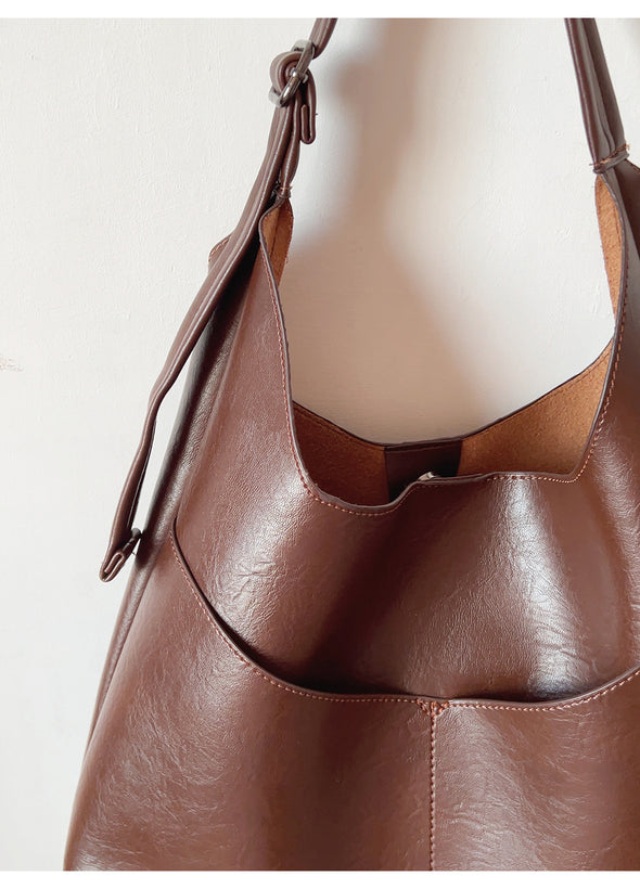 Elena Handbags Simple Soft Leather Everyday Medium Hobo Bag