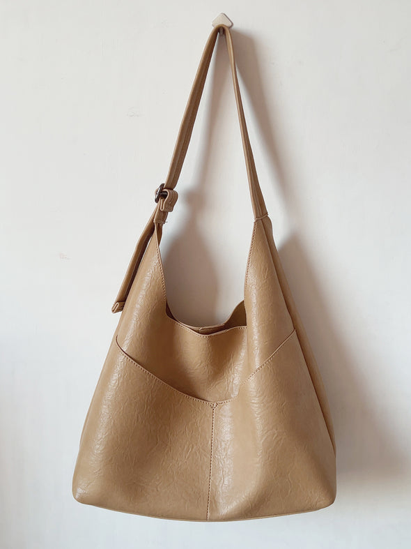 Elena Handbags Simple Soft Leather Everyday Medium Hobo Bag
