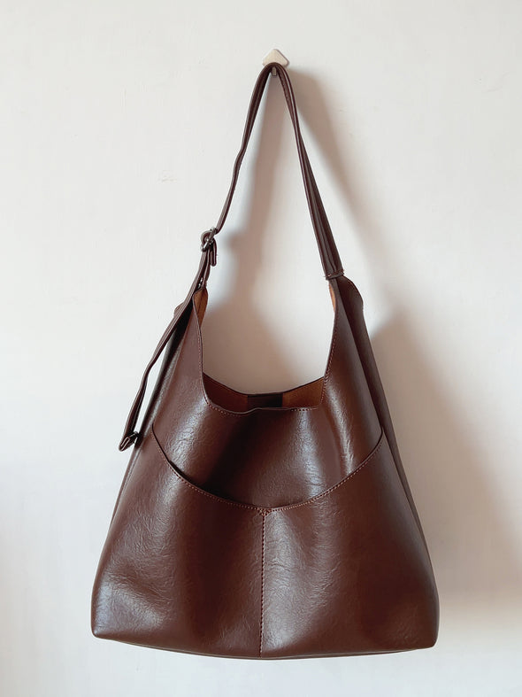 Elena Handbags Simple Soft Leather Everyday Medium Hobo Bag