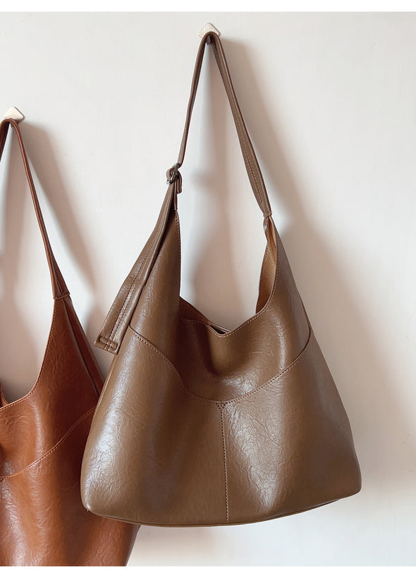 Elena Handbags Simple Soft Leather Everyday Medium Hobo Bag