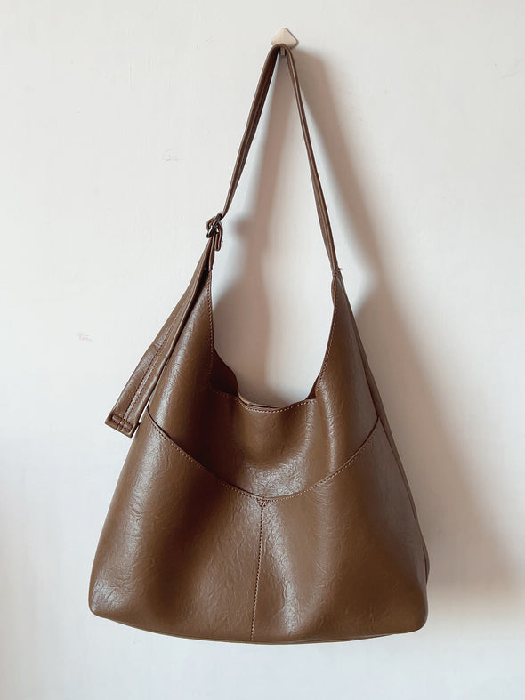 Elena Handbags Simple Soft Leather Everyday Medium Hobo Bag