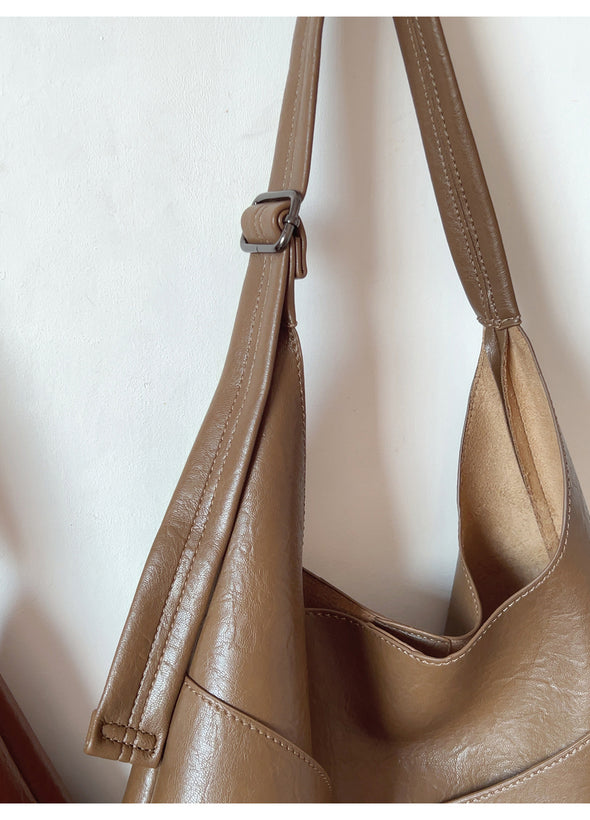 Elena Handbags Simple Soft Leather Everyday Medium Hobo Bag