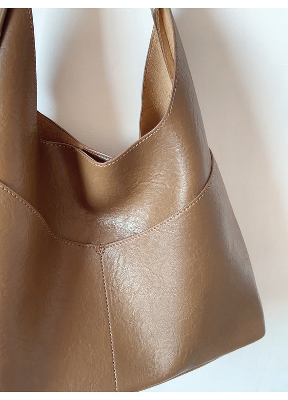 Elena Handbags Simple Soft Leather Everyday Medium Hobo Bag