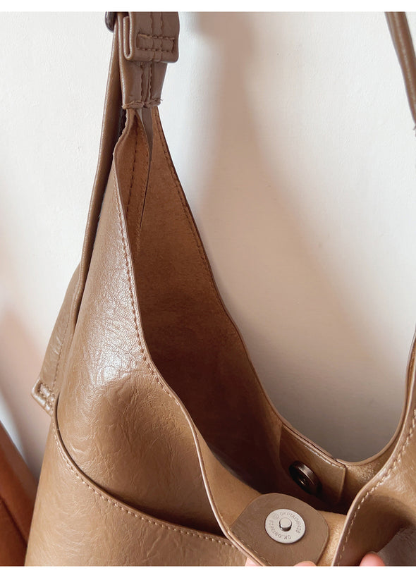 Elena Handbags Simple Soft Leather Everyday Medium Hobo Bag