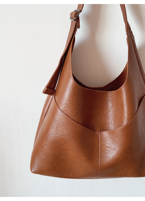 Elena Handbags Simple Soft Leather Everyday Medium Hobo Bag